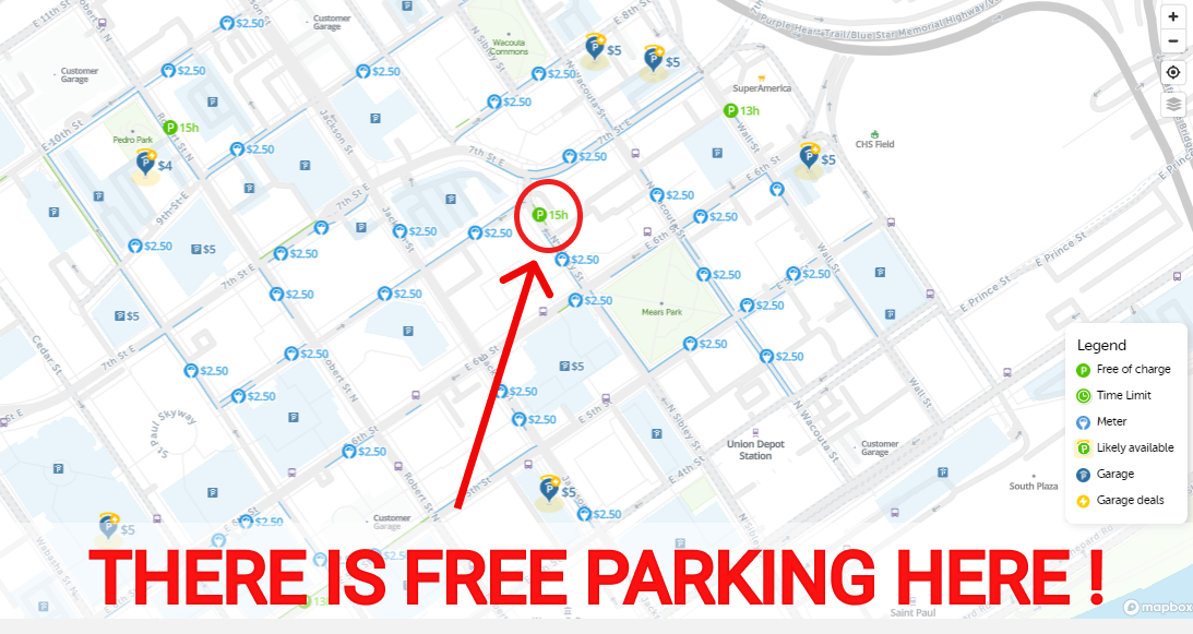 map of free parking in Saint Paul - SpotAngels